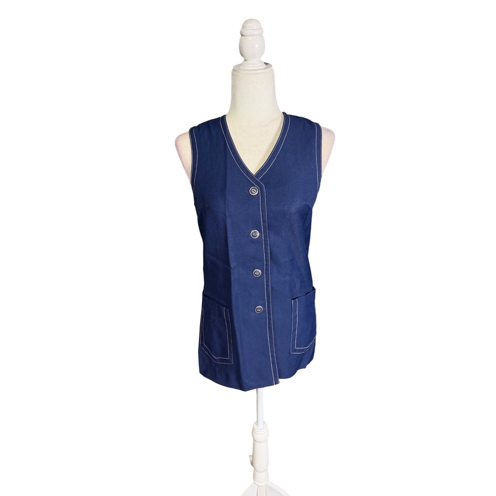Vintage Navy Button Front Vest Cos Cob 70s Minimalist XS S